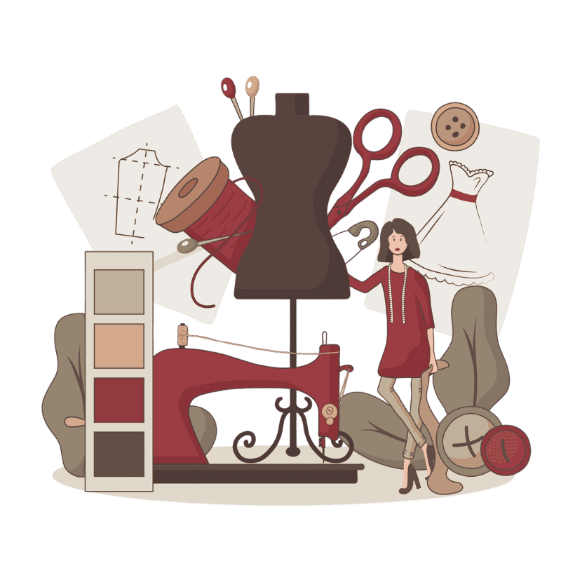 Fashion design tools with a dressmaker and sewing machine. Fashion design tools with a dressmaker and sewing machine.